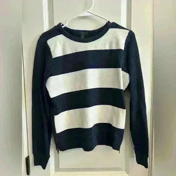 J. Crew Sweaters - J Crew striped sweater top zips on sides size small blue and white striped